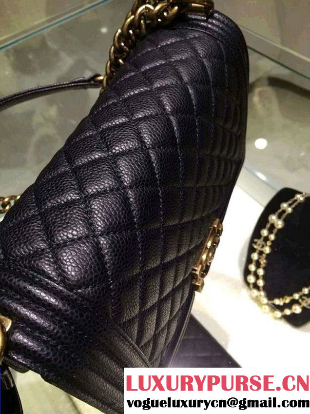 Chanel Medium Boy Flap Shoulder Bag A67086 in Caviar Leather Black with Golden Hardware