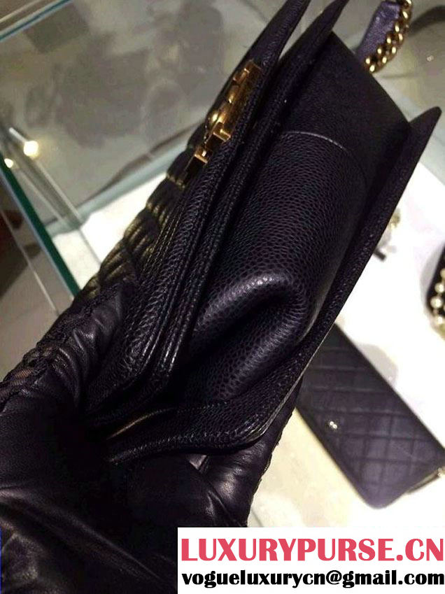 Chanel Medium Boy Flap Shoulder Bag A67086 in Caviar Leather Black with Golden Hardware