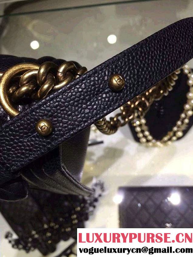 Chanel Medium Boy Flap Shoulder Bag A67086 in Caviar Leather Black with Golden Hardware