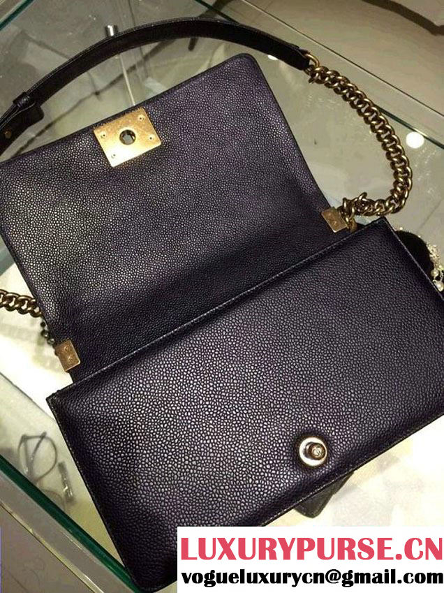 Chanel Medium Boy Flap Shoulder Bag A67086 in Caviar Leather Black with Golden Hardware