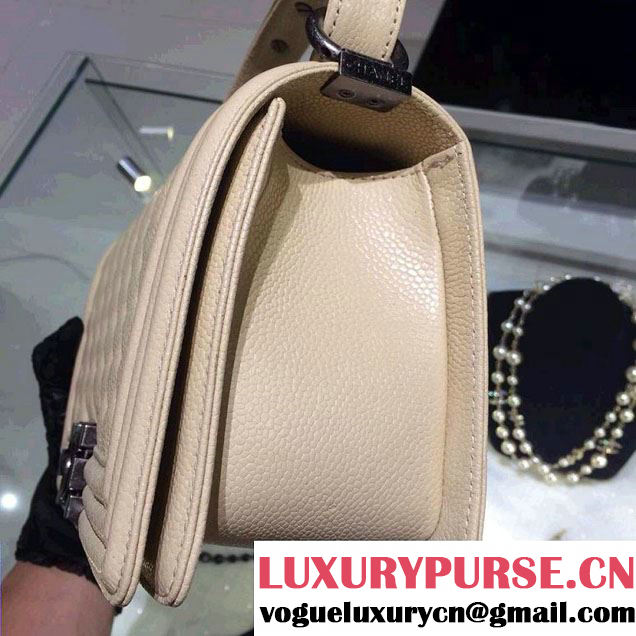 Chanel Medium Boy Flap Shoulder Bag A67086 in Caviar Leather Beige with Silver Hardware