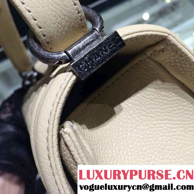 Chanel Medium Boy Flap Shoulder Bag A67086 in Caviar Leather Beige with Silver Hardware