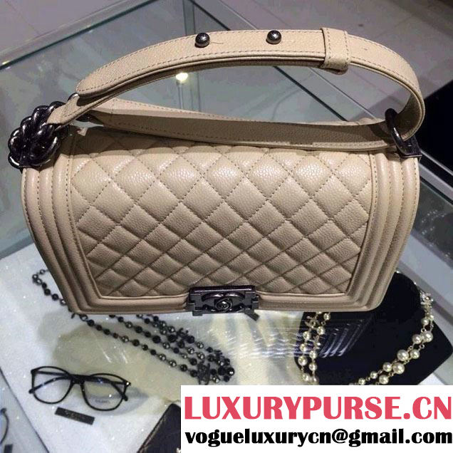 Chanel Medium Boy Flap Shoulder Bag A67086 in Caviar Leather Beige with Silver Hardware