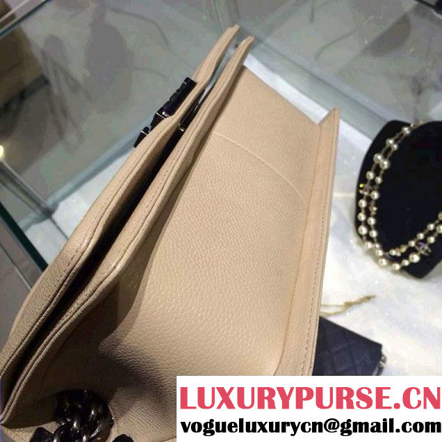 Chanel Medium Boy Flap Shoulder Bag A67086 in Caviar Leather Beige with Silver Hardware