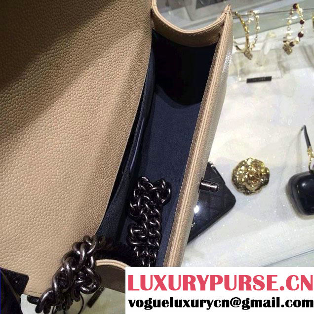 Chanel Medium Boy Flap Shoulder Bag A67086 in Caviar Leather Beige with Silver Hardware