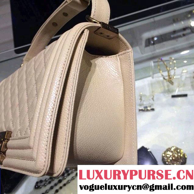 Chanel Medium Boy Flap Shoulder Bag A67086 in Caviar Leather Beige with Golden Hardware