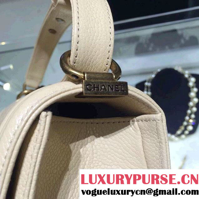 Chanel Medium Boy Flap Shoulder Bag A67086 in Caviar Leather Beige with Golden Hardware