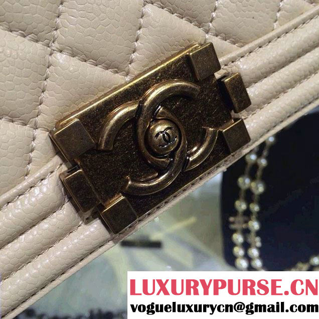 Chanel Medium Boy Flap Shoulder Bag A67086 in Caviar Leather Beige with Golden Hardware