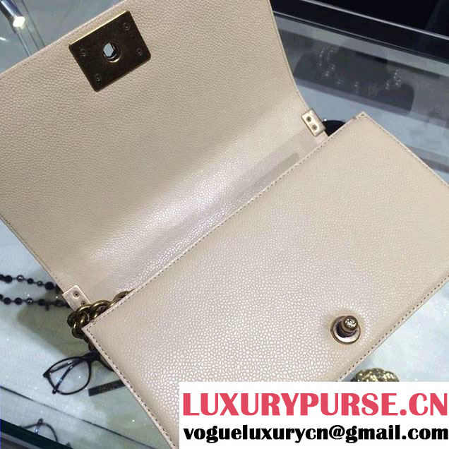Chanel Medium Boy Flap Shoulder Bag A67086 in Caviar Leather Beige with Golden Hardware