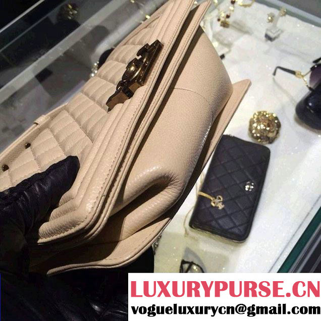 Chanel Medium Boy Flap Shoulder Bag A67086 in Caviar Leather Beige with Golden Hardware