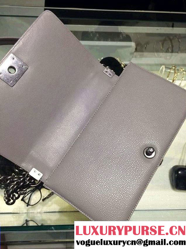 Chanel Medium Boy Flap Shoulder Bag A67086 in Caviar Leather Gray with Silver Hardware
