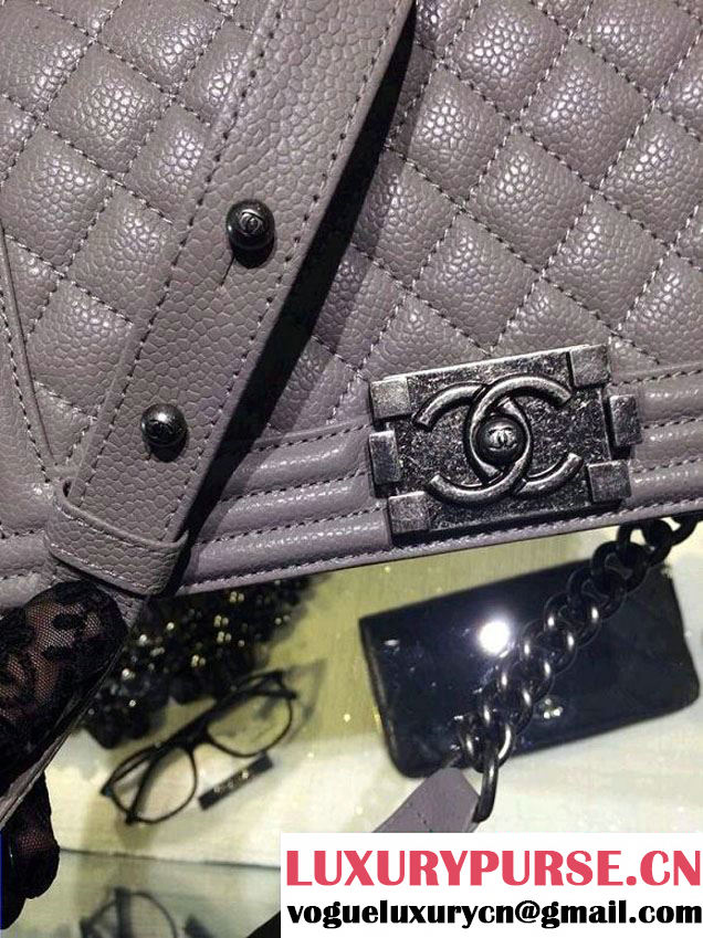 Chanel Medium Boy Flap Shoulder Bag A67086 in Caviar Leather Gray with Silver Hardware