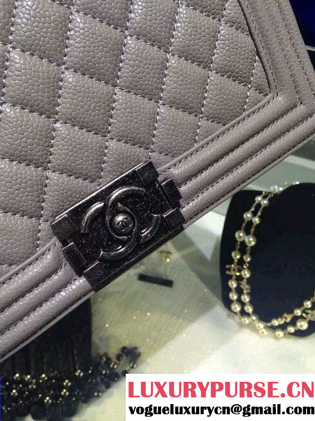 Chanel Medium Boy Flap Shoulder Bag A67086 in Caviar Leather Gray with Silver Hardware
