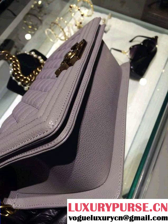 Chanel Medium Boy Flap Shoulder Bag A67086 in Caviar Leather Gray with Golden Hardware
