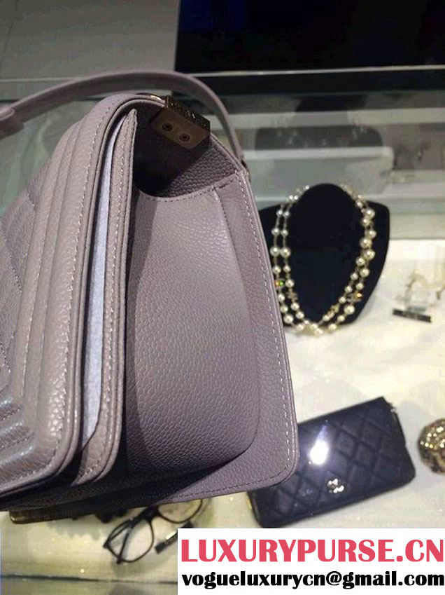 Chanel Medium Boy Flap Shoulder Bag A67086 in Caviar Leather Gray with Golden Hardware