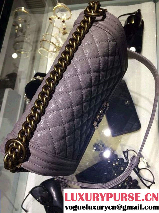 Chanel Medium Boy Flap Shoulder Bag A67086 in Caviar Leather Gray with Golden Hardware