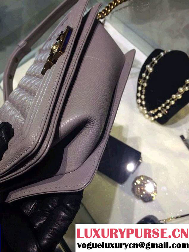 Chanel Medium Boy Flap Shoulder Bag A67086 in Caviar Leather Gray with Golden Hardware