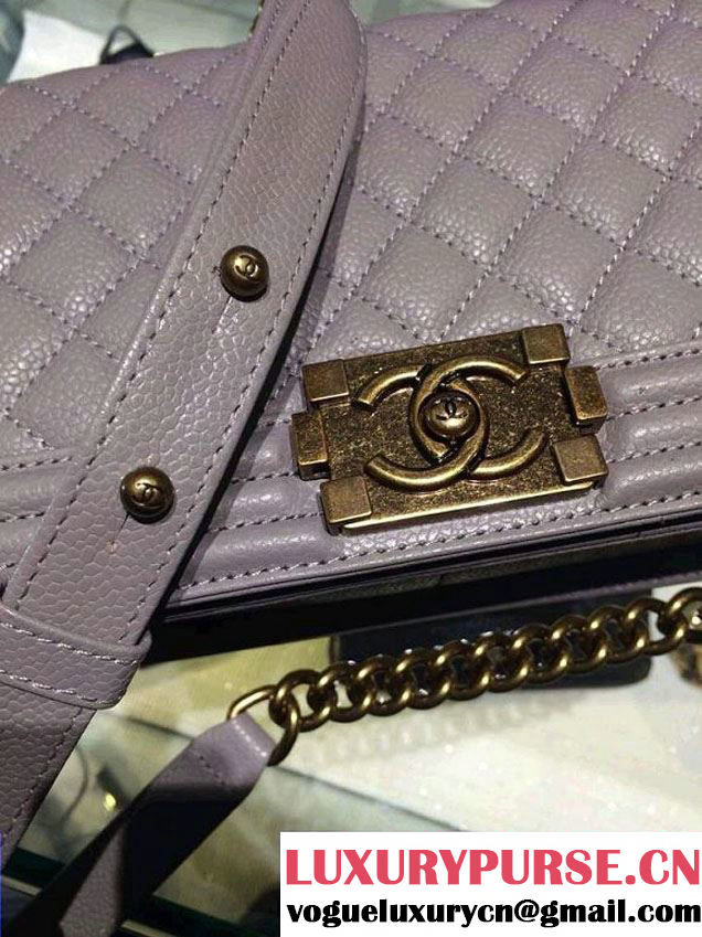 Chanel Medium Boy Flap Shoulder Bag A67086 in Caviar Leather Gray with Golden Hardware