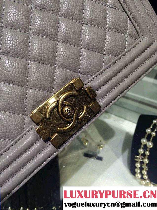 Chanel Medium Boy Flap Shoulder Bag A67086 in Caviar Leather Gray with Golden Hardware