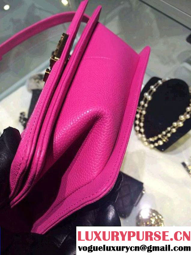 Chanel Medium Boy Flap Shoulder Bag A67086 in Caviar Leather Fushia with Golden Hardware
