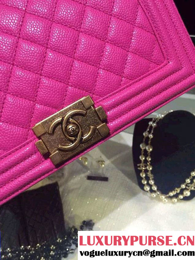 Chanel Medium Boy Flap Shoulder Bag A67086 in Caviar Leather Fushia with Golden Hardware