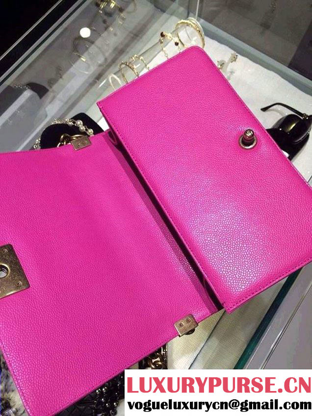 Chanel Medium Boy Flap Shoulder Bag A67086 in Caviar Leather Fushia with Golden Hardware