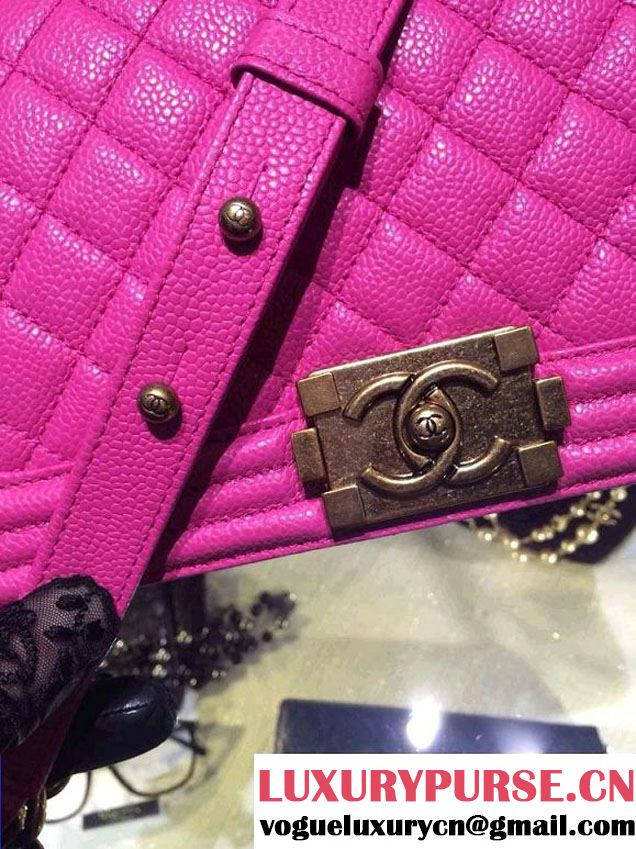 Chanel Medium Boy Flap Shoulder Bag A67086 in Caviar Leather Fushia with Golden Hardware