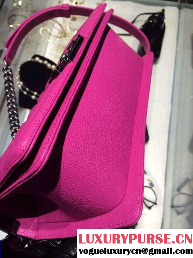 Chanel Medium Boy Flap Shoulder Bag A67086 in Caviar Leather Fushia with SIlver Hardware