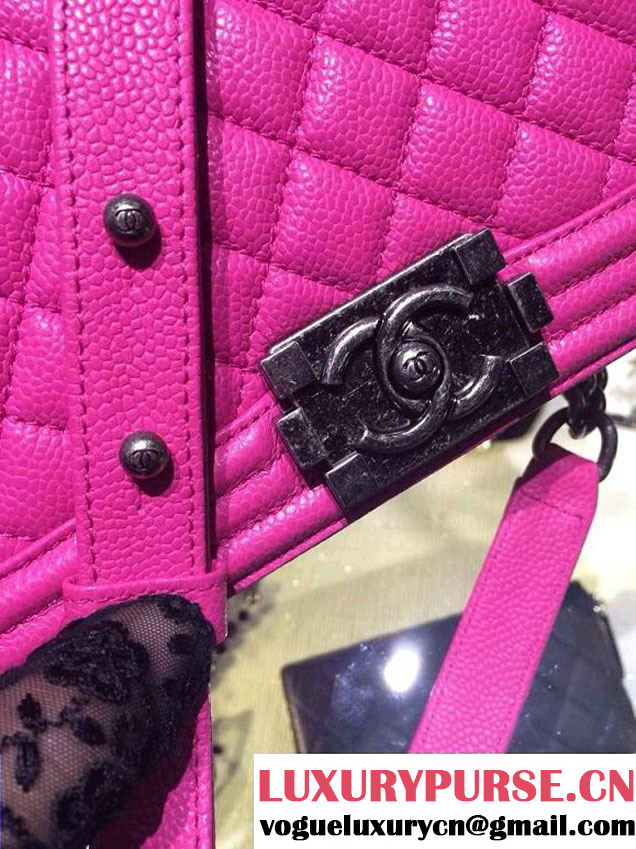 Chanel Medium Boy Flap Shoulder Bag A67086 in Caviar Leather Fushia with SIlver Hardware