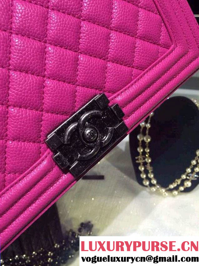 Chanel Medium Boy Flap Shoulder Bag A67086 in Caviar Leather Fushia with SIlver Hardware