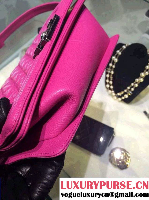 Chanel Medium Boy Flap Shoulder Bag A67086 in Caviar Leather Fushia with SIlver Hardware