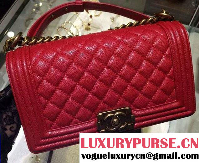 Chanel Medium Boy Flap Shoulder Bag A67086 in Caviar Leather Red with Golden Hardware