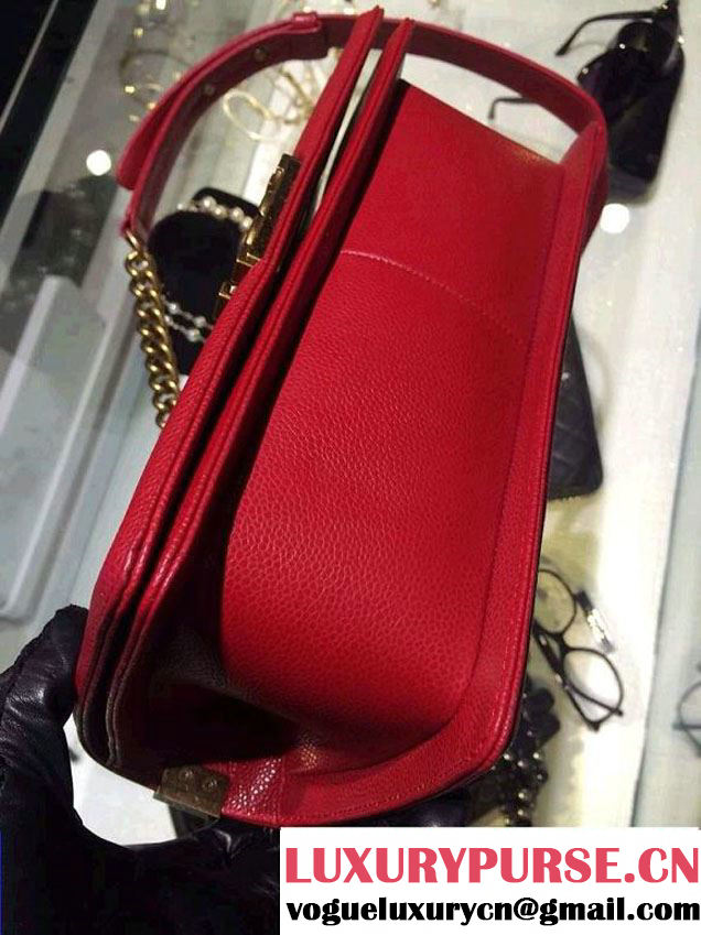 Chanel Medium Boy Flap Shoulder Bag A67086 in Caviar Leather Red with Golden Hardware