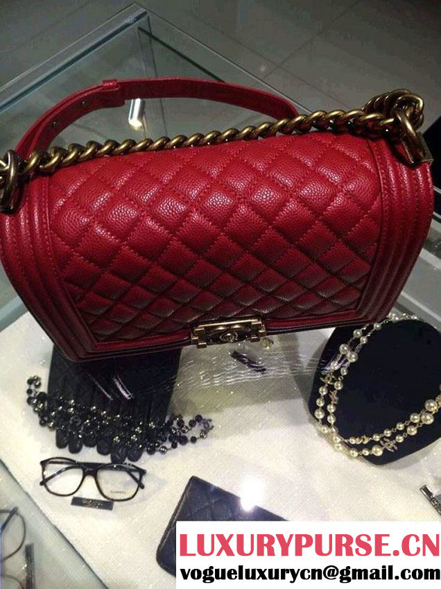 Chanel Medium Boy Flap Shoulder Bag A67086 in Caviar Leather Red with Golden Hardware