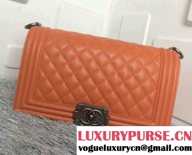 Chanel Medium Boy Flap Shoulder Bag A67086 in Lambskin Leather New Color Orange