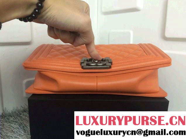 Chanel Medium Boy Flap Shoulder Bag A67086 in Lambskin Leather New Color Orange