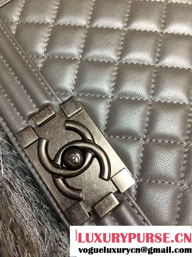 Chanel Medium Boy Flap Shoulder Bag A67086 in Lambskin Leather New Color Gray