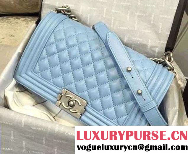 Chanel Iridescent Calfskin Boy Flap Bag A67086 Blue 2015