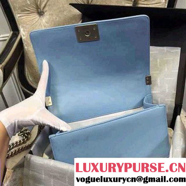 Chanel Iridescent Calfskin Boy Flap Bag A67086 Blue 2015