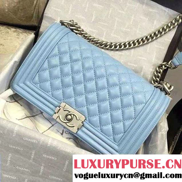Chanel Iridescent Calfskin Boy Flap Bag A67086 Blue 2015