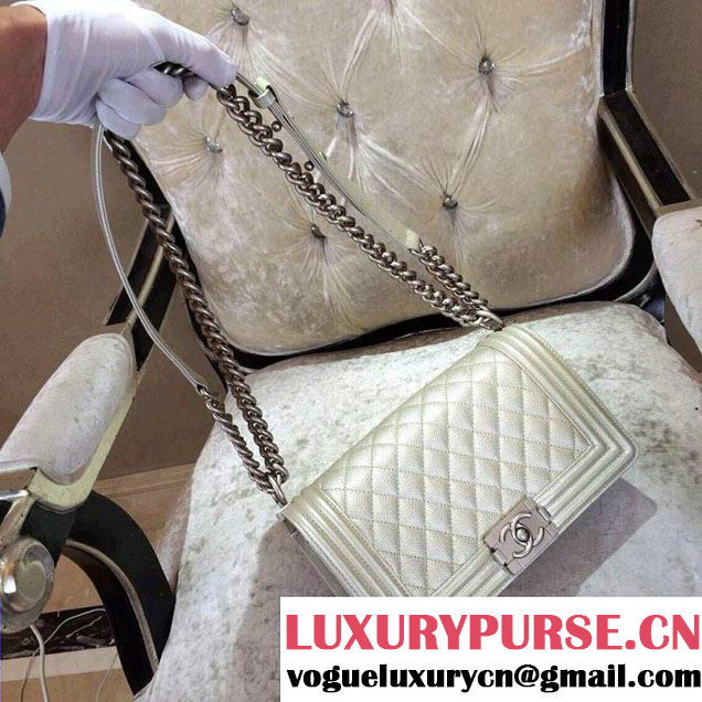 Chanel Caviar Calfskin Boy Flap Bag Metallic Gray With Silver Hardware 2015