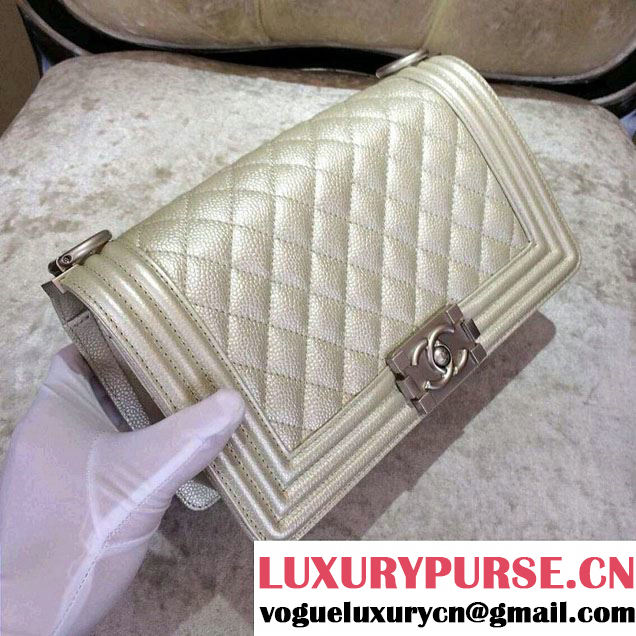 Chanel Caviar Calfskin Boy Flap Bag Metallic Gray With Silver Hardware 2015