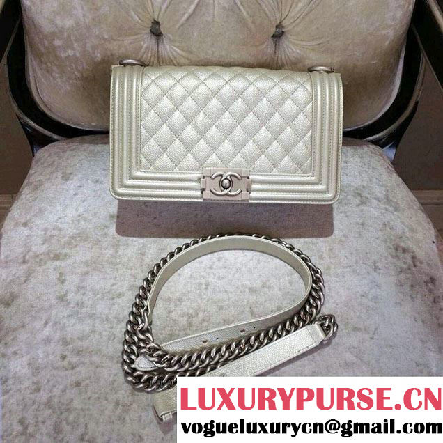 Chanel Caviar Calfskin Boy Flap Bag Metallic Gray With Silver Hardware 2015