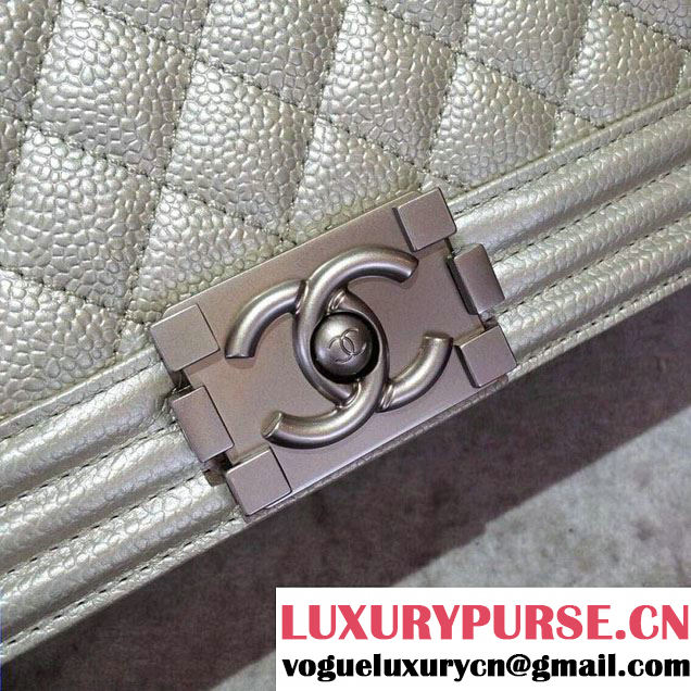 Chanel Caviar Calfskin Boy Flap Bag Metallic Gray With Silver Hardware 2015
