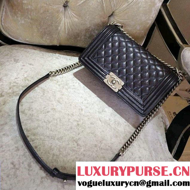 Chanel Caviar Calfskin Boy Flap Bag Black With Silver Hardware 2015