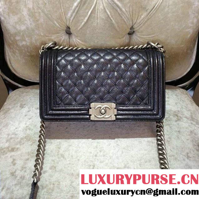Chanel Caviar Calfskin Boy Flap Bag Black With Silver Hardware 2015