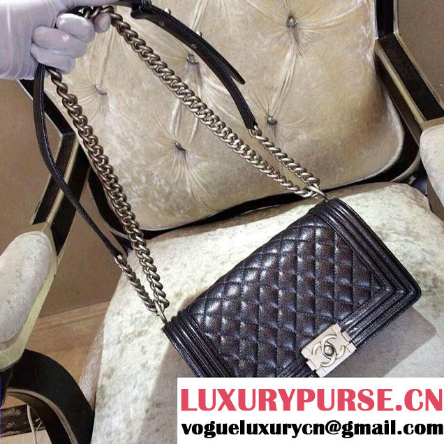 Chanel Caviar Calfskin Boy Flap Bag Black With Silver Hardware 2015