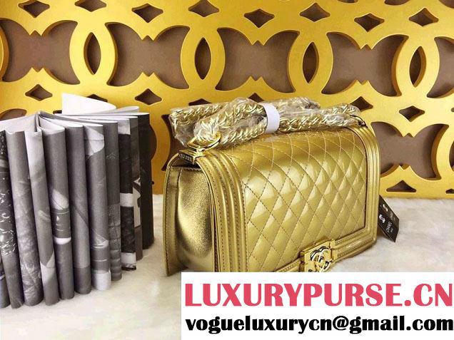 Chanel Medium Patent Boy Bag Gold With Golden Hardware Spring 2015