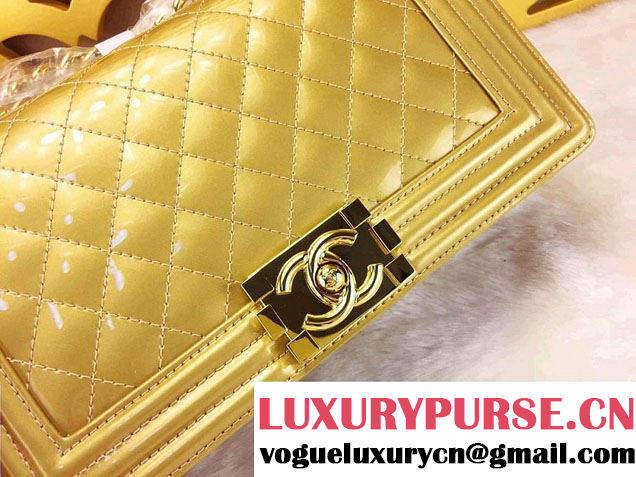 Chanel Medium Patent Boy Bag Gold With Golden Hardware Spring 2015