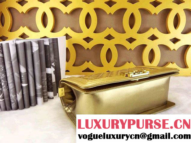 Chanel Medium Patent Boy Bag Gold With Golden Hardware Spring 2015